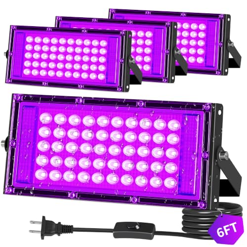 4 Pack 50W LED Black Light for Glow Party, Waterproof Blacklight Halloween - size: 50W-4Pack