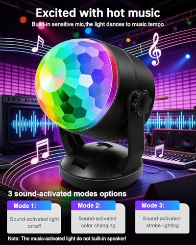 Luditek 2-Pack Portable Sound Activated Party Lights, Battery Powered/USB | Dj Disco Ball Strobe Lights Indoor for Car Room, Adults Gifts, New Years Eve Party Supplies 2025 Christmas