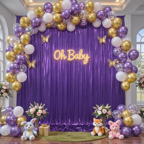 10x10ft Purple Backdrop Curtains Wedding Party Glitter Sequin Curtain Backdrop Fabric Shimmer Drapes Backdrop Bridal Baby Shower Birthday Christmas Photoshoot Background Photography 5x10FT，2 Panels - color: Purple, size: 10ft X 10ft(2 Panels 5ft X 10ft)