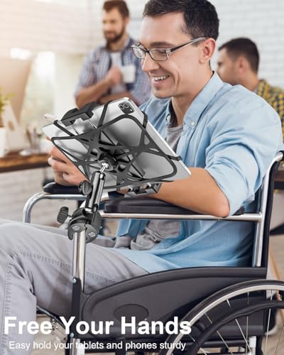 Metal iPad Tablet Mount for Boat Helm, Marine, Wheelchair, Golf Cart, Stroller, Treadmill, Spin Bike, Bicycle, Mic Stand - 360° Adjustable Handlebar Clamp for 4-13" iPad Pro, Air, Mini, Galaxy, iPhone