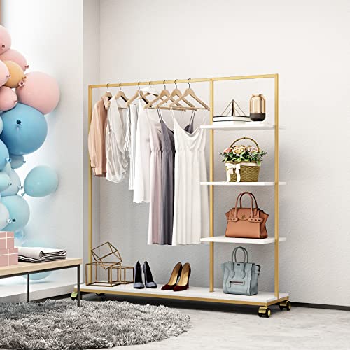 Metal Gold Clothing Rack for Boutique Use, Heavy Duty Garment Rack with Shelves for Retail Display (59L inches) - style: 4-ply racks