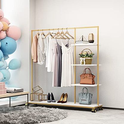Metal Gold Clothing Rack for Boutique Use, Heavy Duty Garment Rack with Shelves for Retail Display (59L inches) - style: 4-ply racks