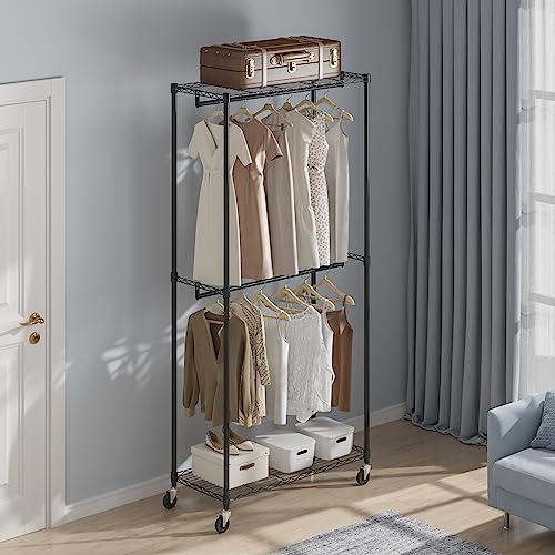 VEVOR Clothing Garment Rack, Heavy Duty Closet Wardrobe, Adjustable Tiers Clothes Racks with Steel Frame, for Bedroom, Clothing Store, Hallway - color: S1, style: 2 Rods 2 Tiers