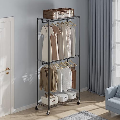 VEVOR Clothing Garment Rack, Heavy Duty Closet Wardrobe, Adjustable Tiers Clothes Racks with Steel Frame, for Bedroom, Clothing Store, Hallway - color: S1, style: 2 Rods 2 Tiers