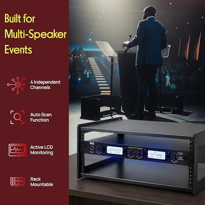 Pyle 4 Channel UHF Wireless Conference Microphone System with 4 Gooseneck Mics, 300 Ft Range, Selectable Frequencies & Rack Mount Receiver for Meetings, Presentations & Events - style: 4 Gooseneck Mics