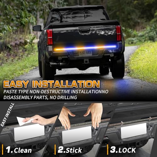 XRIDONSEN 48 inch 288 LED Tailgate Strobe Lights Rear Emergency Lights | Amber Blue Flashing Warning Hazard Caution Safety Light Strip for Tow Plow Trucks Construction Vehicles Pickup Trailer - color: Amber/Blue