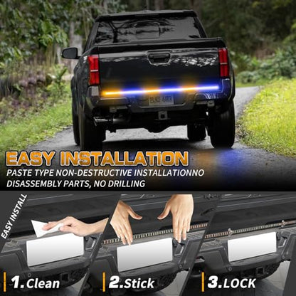 XRIDONSEN 48 inch 288 LED Tailgate Strobe Lights Rear Emergency Lights | Amber Blue Flashing Warning Hazard Caution Safety Light Strip for Tow Plow Trucks Construction Vehicles Pickup Trailer - color: Amber/Blue