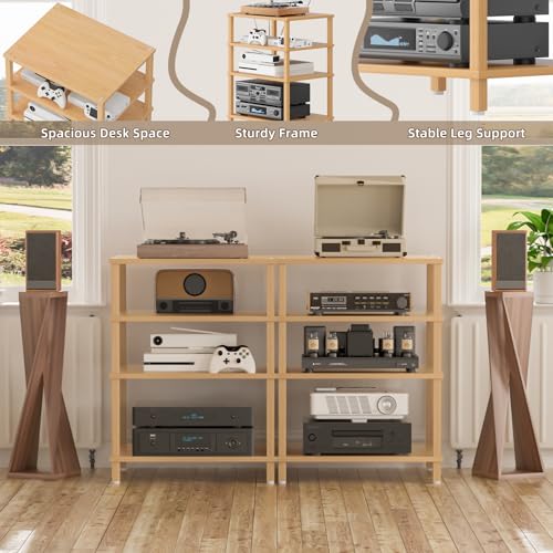 LELELINKY 4-Tier AV Media Player Stand, Natural Stereo Cabinet, Modern Audio Shelf, Wooden TV Stand,Game Console Shelf, Multifunctional Entertainment Center, Suitable for Home, Conference Room - color: Natural, size: 4 Tier