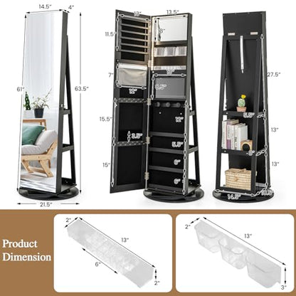 LOKO 360° Swivel Jewelry Cabinet, Lockable Jewelry Organizer (Black) - color: Black