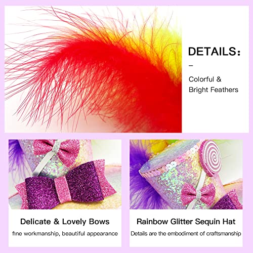 Hikkcos Mini Top Hat Headband with Feathers Mardi Gras Costume Parade Halloween Valentines Day Lollipop Theme Party Supplies - color: Pink