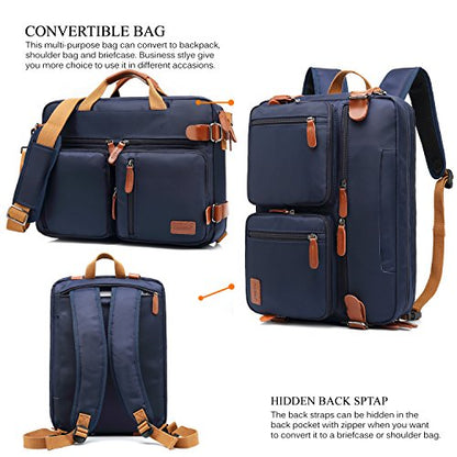 CoolBELL Convertible Backpack Messenger Bag Shoulder Bag Laptop Case Handbag Business Briefcase Multi-Functional Travel Rucksack Fits 17.3 Inch Laptop for Men/Women (Blue) - color: Blue, size: 17.3 Inches