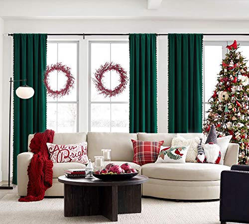 Green Pom Pom Velvet Curtains for Living Room Christmas 2"x 63" 2pcs Kids - color: Pom Pom- Green 2, size: 42"W x 63"L (Pack of 2)