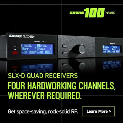 Shure SLX-D Digital Wireless Quad Receiver with Dante - 24-Bit Audio, 138MHz Wide Tuning Range, Space-Saving Design for 4 Channels (SLXD4QDAN+=-G57) - style: With Dante Audio