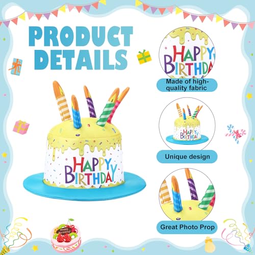 Cuffbow Happy Birthday Cake Hat for Adults Funny Birthday Hat with Candles Novelty Cake Hats for Party Headwear Unisex - color: Yellow and Blue