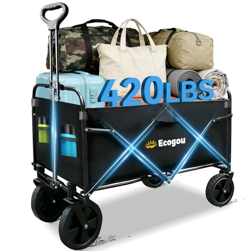 Wagons Carts Foldable, Collapsible Wagon with All-Terrain Wheels 420lbs Weight Capacity Heavy Duty Utility Wagon with Drink Holders for Beach, Garden, Camping, Shopping Groceries, Sports - size: 200L