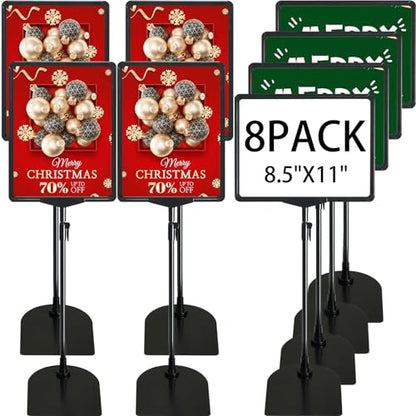 ONCEMORE Sign Holder, 8.5 x 11 Inch Sign Stand with Adjustable Height Snap Open, Reusable Sign Stands for Display Advertising Business Signage, Vertical and Horizontal Two View Modes (Black, 8 Pack) - size: 8.5"x11"-8Pcs