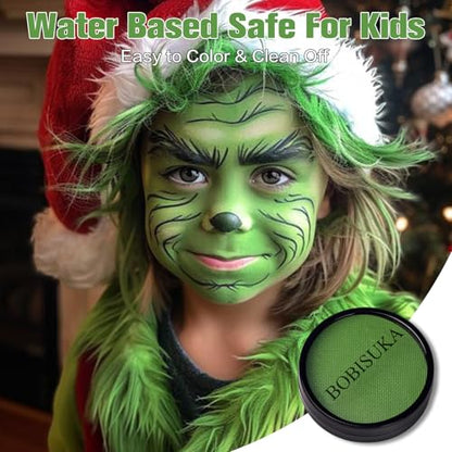 BOBISUKA Light Green Face Body Paint, Water-Based Face Painting for Halloween,Christmas & St. Patrick's Day, Non-Toxic Facepaint for Witch Monster Gamora Goblin Grinch Hulk SFX Makeup Cosplay Party - color: Light Green