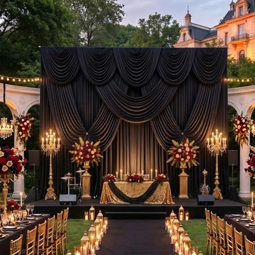 50ftx12ft Black Backdrop Curtain for Wedding Party 10 Panels 5×12FT Tall - color: Black, size: 50ftx12ft (10 Panels W5'xH12')