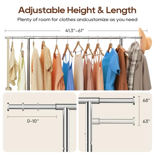 TigerParty Heavy Duty Clothing Rack for Hanging Clothes, Metal Clothes Rack Load 600 LBS, Rolling Coat Racks for Hanging Clothes with Lockable Wheels, Wardrobe Closet Garment Racks for Bedroom - size: 63" or 68"