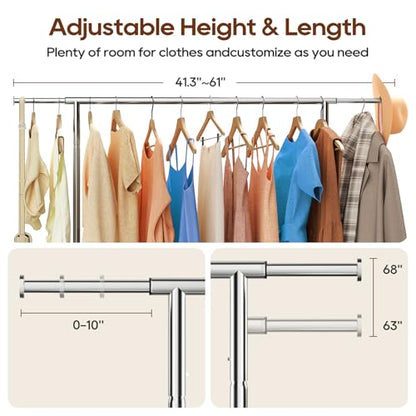 TigerParty Heavy Duty Clothing Rack for Hanging Clothes, Metal Clothes Rack Load 600 LBS, Rolling Coat Racks for Hanging Clothes with Lockable Wheels, Wardrobe Closet Garment Racks for Bedroom - size: 63" or 68"