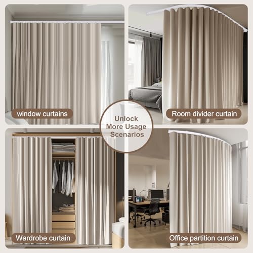 MaKefeile Room Divider Curtains & Flexible Bendable Tracks Set,Privacy Dividers Ceiling Track Curtain Window Blackout Curtains for Living Room Bedroom (W100 × H84 in 1 Panel Beige Drape & White Rail) - color: Beige, size: 100"W x 84"L (Pack of 1)