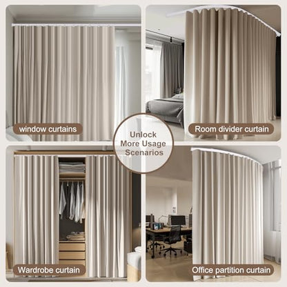 MaKefeile Room Divider Curtains & Flexible Bendable Tracks Set,Privacy Dividers Ceiling Track Curtain Window Blackout Curtains for Living Room Bedroom (W100 × H108 In 1 Panel Beige Drape & White Rail) - color: Beige, size: 100"W x 108"L (Pack of 1)