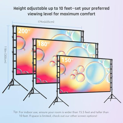 200 Inch Outdoor Projector Screen with Stand, Portable Large Screen | 200-inch giant projector screen with heavy-duty 32mm steel frame, dual side projection, portable carry bag for outdoor use