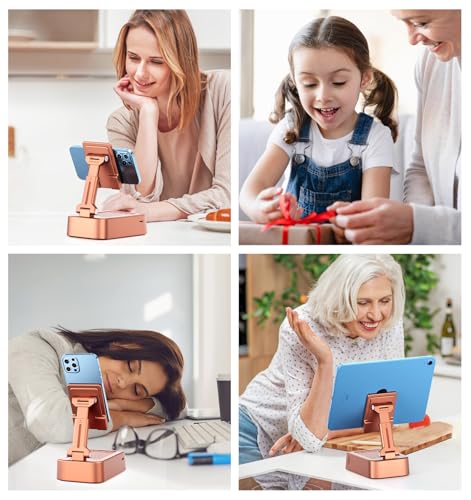 Gifts for Women Girls, Phone Stand with Bluetooth Speaker 360°Rotable Angle | Phone Holder for Desk/ HD Subwoofer Sound/ Fits Smart Phones/Alarm Clocks - color: Rose Gold