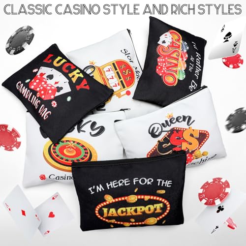 Reginary 12 Pieces Casino Makeup Bags Lucky Gambler Gift Dice Poker Chips Cosmetic Bags Zipper Pouch Slot Machine Casino Lover Gift for Women Christmas Birthday Poker Night - style: Casino