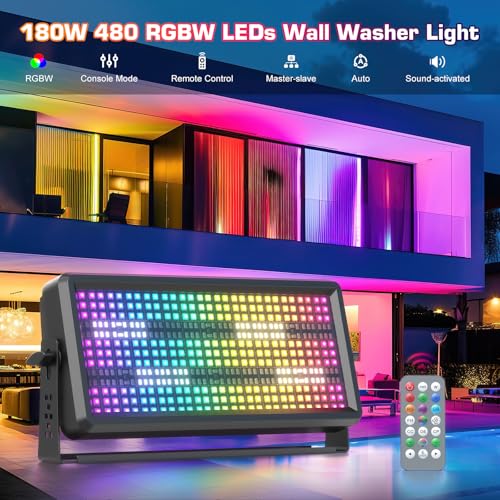 180W RGBW LED Wall Washer Light, 270 RGB +180 White LEDs Stage Strobe Light with Remote, DMX512 Sound Activated for Church VBS Wedding Party KTV Halloween Haunted House Rental Event