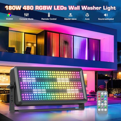 180W RGBW LED Wall Washer Light, 270 RGB +180 White LEDs Stage Strobe Light with Remote, DMX512 Sound Activated for Church VBS Wedding Party KTV Halloween Haunted House Rental Event