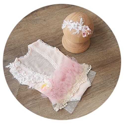Zeroest Baby Girls Photography Lace Outfits & Props | Newborn Girl Photo Shoot Set with Romper, Headbands, Infant Photoshoot Prop - color: Pale Peach
