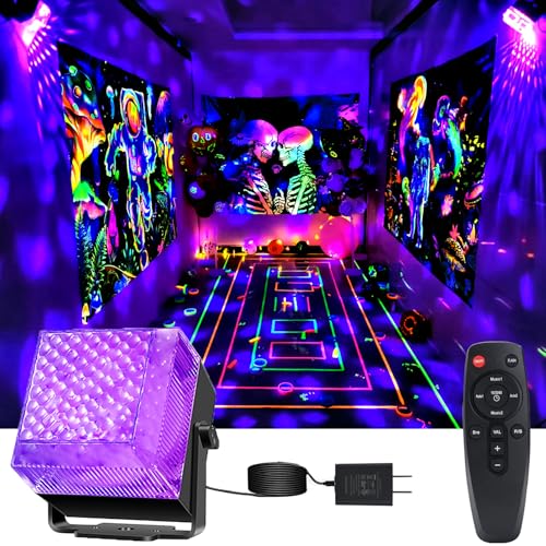 2 in 1 Halloween Party Lights, Strobe Light Halloween Sound Activated with Remote Control uv Black Lights for Glow Party, Disco Ball Light for Halloween Xmas Birthday Party Home Decorations, 1 Pack