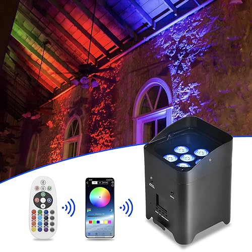 Par Light 6x18W RGBWA+UV WiFi Stage Light with Mobile Phone APP Control for Wedding Party DJ Lights (Black)