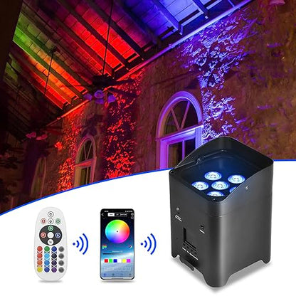 Par Light 6x18W RGBWA+UV WiFi Stage Light with Mobile Phone APP Control for Wedding Party DJ Lights (Black)