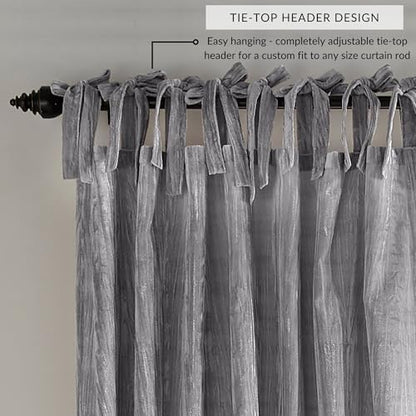 Threadmade Korena Tie-Top Crushed Velvet Window Curtain, Gray - 52"W x 95"L - color: Grey, size: 52"W x 95"L (Pack of 1)