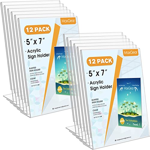 MaxGear Acrylic Sign Holder 5 x 7 Inches 12 Pack, Vertical L Shape - color: Clear, size: 5"x7"-12 Pack