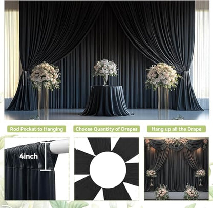 50x12 ft Black Backdrop Curtains for Weddings Parties, Birthdays and Photos - color: Black, size: W5' x H12'(10 panels)