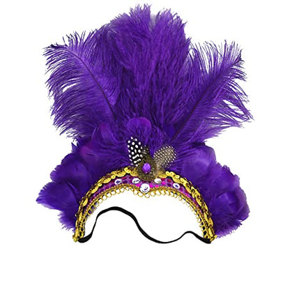 Mardi Gras Headband, Mardi Gras Headband for Women Showgirl Carnival Feather Headpiece for Hawaii Costume Party - color: Purple