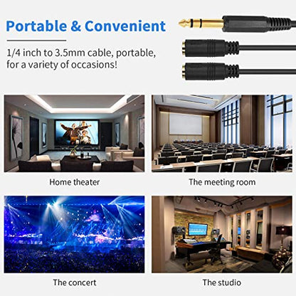 Poyiccot 1/4 to 3.5mm Adapter, 3.5mm to 1/4 Headphone Adapter, 6.35mm 1/4 inch TRS Stereo Male to 2 Dual (Mini) 1/8 inch Stereo Female Y Splitter Cable 20cm/8inch (635M-235FM)