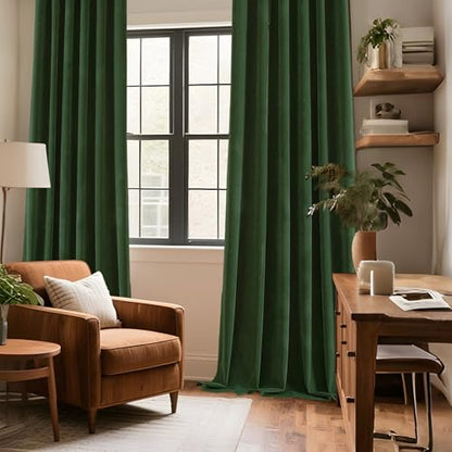 CUCRAF Dark Olive Green Velvet 100% Blackout Curtains 90 inches Long, Thermal Insulated, Noise Reducing Rod Pocket Luxury Drapes for Bedroom Living Room(52x90 inches, 2 Panels) - color: Dark Olive Green, size: 52"W x 90"L (Pack of 2)