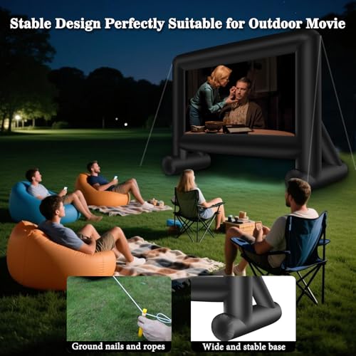 16 Feet Inflatable Movie Screen Outdoor, Inflatable Projector Screen with Blower Carry Bag - Supports Front and Rear Projection Blow Up Screen for Backyard Movie Night Pool Party