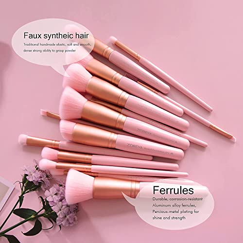 ZOREYA Makeup Brush Set - 15 Pcs Premium Synthetic Foundation Concealers Eye Shadows Make Up Brush,Eyeliner Brushes(Pink) - color: Pink
