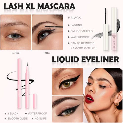 All in One Makeup Kit - Set for Women, Girls & Teens, Include 10 Colors Eyeshadow Palette, Lip Gloss, Eyebrow Eyeliner Pencil, Waterproof Mascara, 6 Pcs Brushes (Pink Kits) - color: 10-Pink