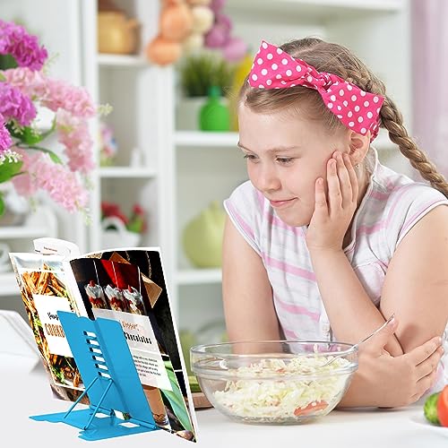 Honagu Small Book Stand Book Holder Metal Desk Stand for Reading Hands Free, Adjustable Cookbook Documents Holder, Portable for Music Books, Textbook, Recipe, Tablet, Ipad, Great Gifts (Sky Blue) - color: Sky Blue