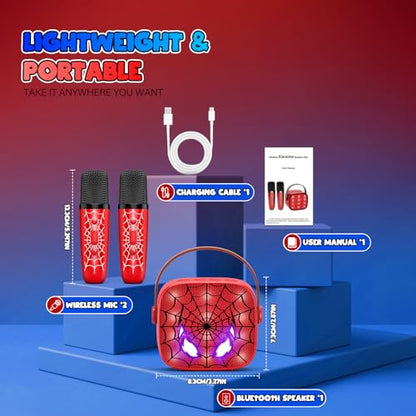 Mini Karaoke Machine Toys Gifts: Kids Toys Birthday Gifts for 4 5 6 7 8 9 Years Old Girl Boy LED Portable Bluetooth Speaker with 2 Wireless Microphone Girl Gift Age 3-12+ - color: Red