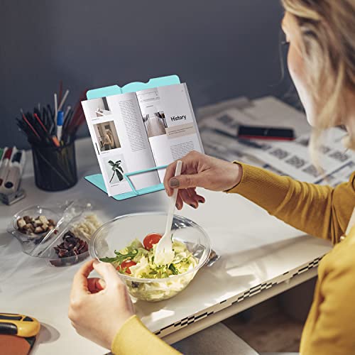 Honagu Metal Desk Book Holder, Hands Free Adjustable Cookbook & Document Holder, Ideal for Music Books, Textbooks, Recipes, Tablets & iPads (Light Lake Green) - color: Light Lake Green