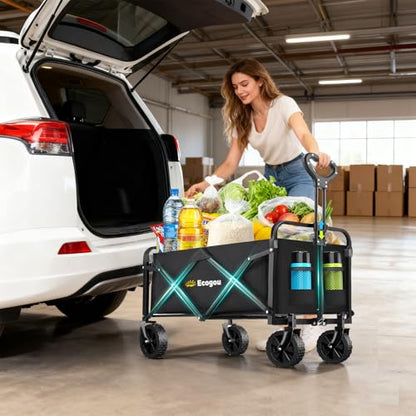 Wagons Carts Foldable, Collapsible Wagon with All-Terrain Wheels 420lbs Weight Capacity Heavy Duty Utility Wagon with Drink Holders for Beach, Garden, Camping, Shopping Groceries, Sports - size: 200L