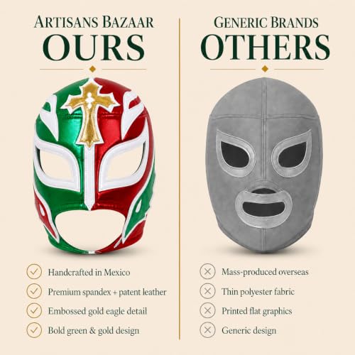 Artisans Bazaar Mexican Custume Wear Masks Luchador Mexicano Wrestling Masks Foamy Material for Men & Women Lucha Libre Adult - style: Rey Mistero Green