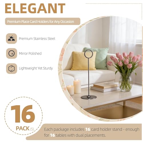 ERYTLLY 16PK Place Card Holders 8 Inch Table Number Holders Table Card Holders Steel Card Holders for Birthdays,Weddings,Photos, Food Signs, Memo Notes, Restaurants (Black) - color: Black
